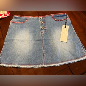 Revo Blue Denim Mini Skirt with Red Accents